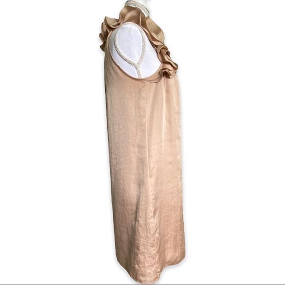 Ann Taylor LOFT Petites Ruffle Neck Satin Shift Dress 6P Cocktail Wedding Guest - Picture 7 of 11